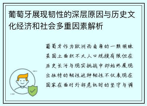 葡萄牙展现韧性的深层原因与历史文化经济和社会多重因素解析