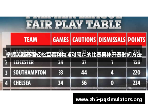 掌握英超赛程轻松查看利物浦对阿森纳比赛具体开赛时间方法